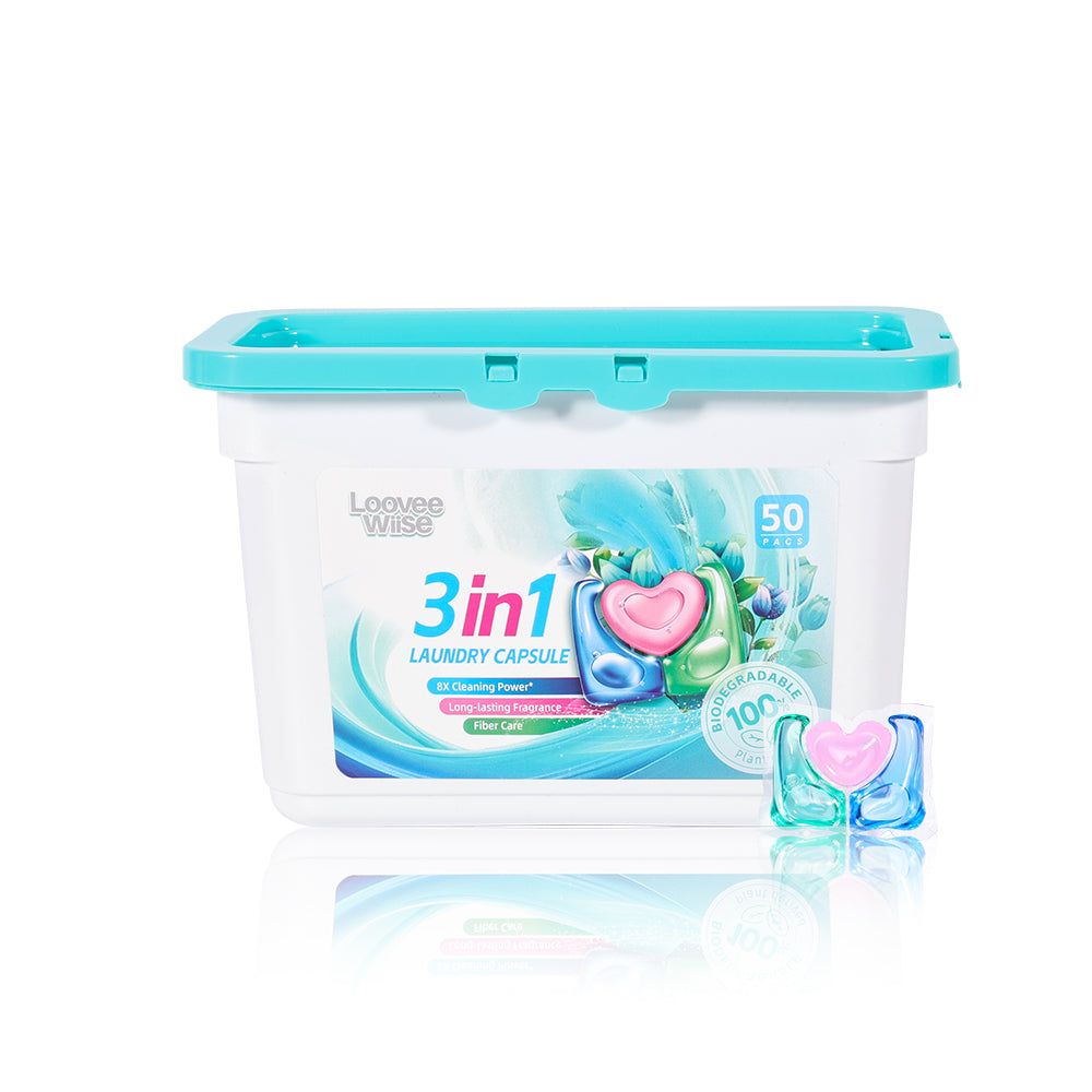 【24 Boxes 1200 PACs】3-in-1 LooveeWiise Heart-Shaped Laundry Capsules