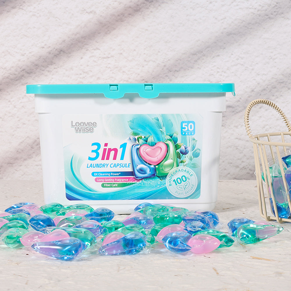 【24 Boxes 1200 PACs】3-in-1 LooveeWiise Heart-Shaped Laundry Capsules