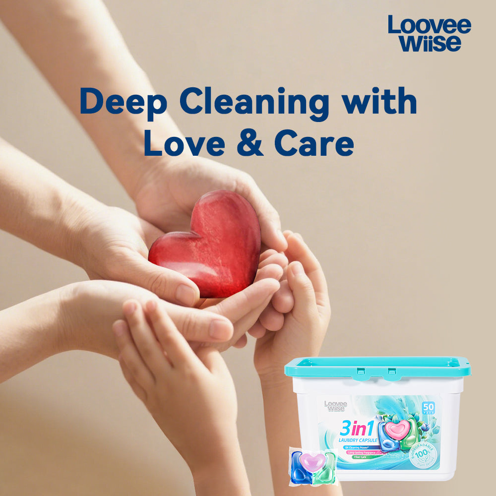 【24 Boxes 1200 PACs】3-in-1 LooveeWiise Heart-Shaped Laundry Capsules